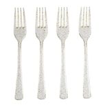 Fourchette plastique réutilisable x4 doré pailleté L17cm