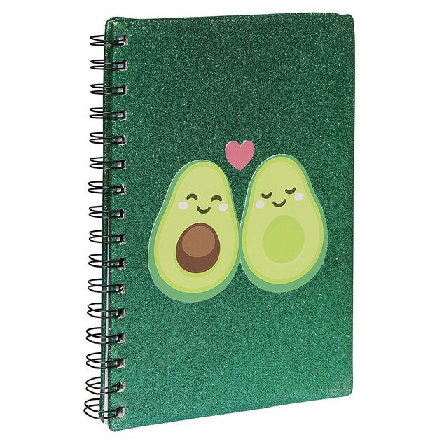 Cahier &agrave; spirale paillettes motif avocat format A5 vert 160 pages