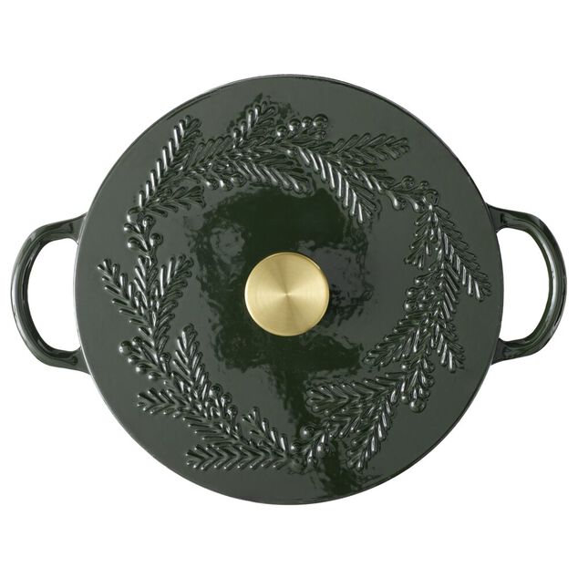 Cocotte en fonte 4,1L motif floral avec poign&eacute;e dor&eacute;e L35X26X10 cm (2 mod&egrave;les blanc ou noir)