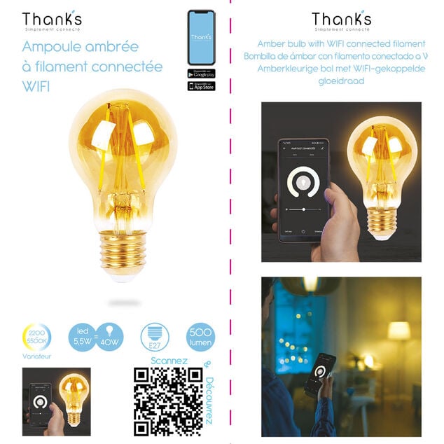 Ampoule ambrée à filament connectée E27 40 W