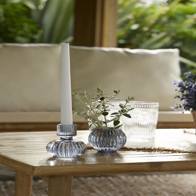 Bougeoir verre bleu &Oslash;7,5xH9cm