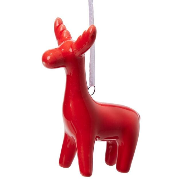D&eacute;coration lumineuse P&egrave;re No&euml;l cerf sapin porcelaine rouge et blanc x4
