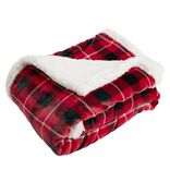 Plaid pilou pilou sherpa blanc motif tartan rouge 120x150cm