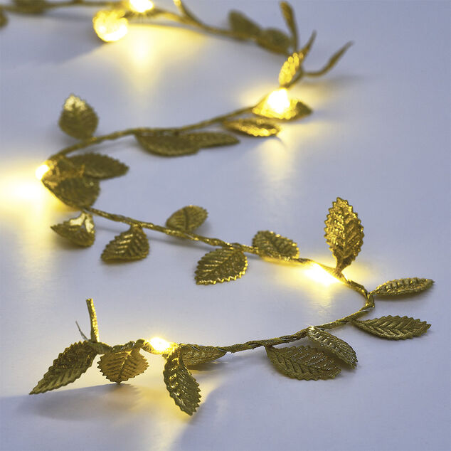 Guirlande lumineuse feuille dorée 20 microLED blanc chaud 1,90m
