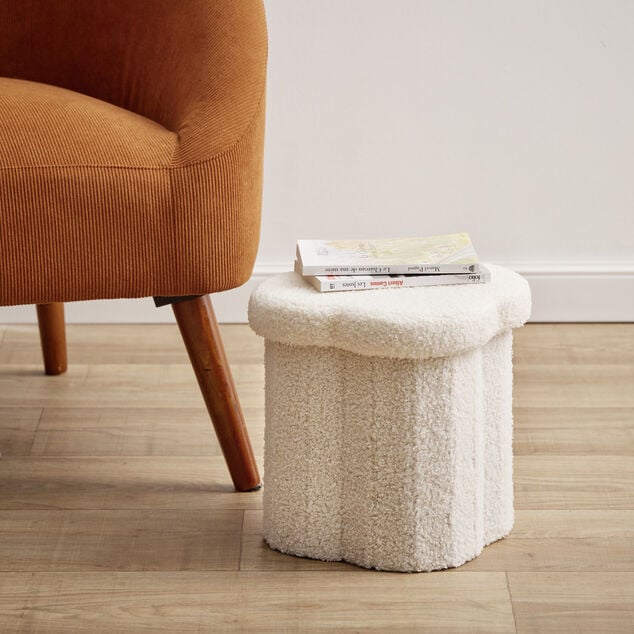 Pouf de rangement 8,8L laine bouclée beige 25x25xH26,5cm