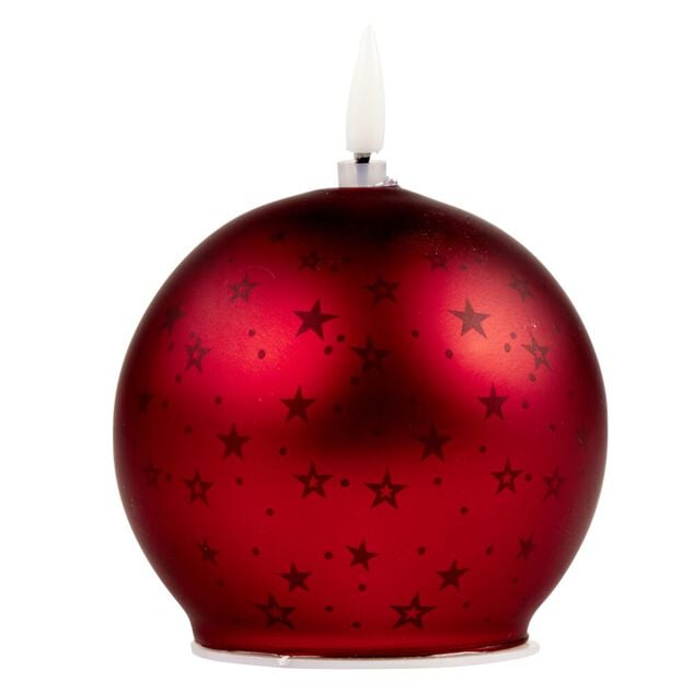 Bougie lumineuse forme boule de Noël en verre rouge Ø10xH13cm