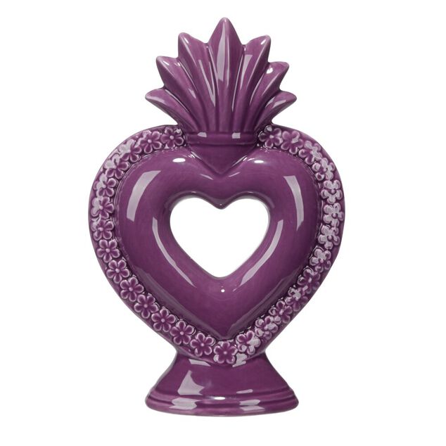 D&eacute;coration &agrave; poser gr&egrave;s coeur 13,5xH20,5cm (2 mod&egrave;les violet ou vert)