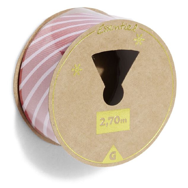 Rouleau ruban imprimé diagonal rouge et blanc 2,7m