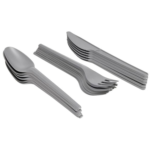 M&eacute;nag&egrave;re  r&eacute;utilisable gris 18 couverts &agrave; base d'amidon de ma&iuml;s