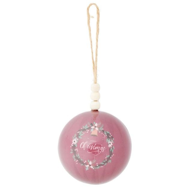 Boule de No&euml;l th&egrave;me nature blanc et rose &Oslash;8cm - 3 mod&egrave;les