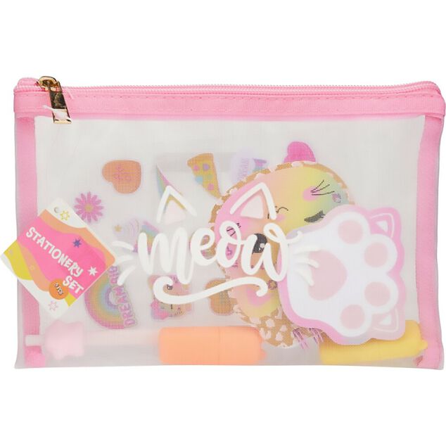 Trousse papeterie enfant fantaisie pastel 8 accessoires (2 mod&egrave;les)