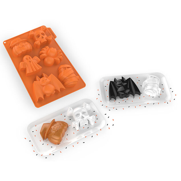 Moule g&acirc;teau silicone 6 formes Halloween orange