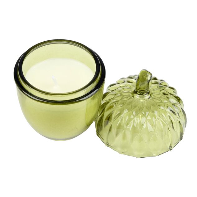Bougie pot forme gland verre color&eacute; &Oslash;7xH11,5cm (2 mod&egrave;les rouge ou dor&eacute;)