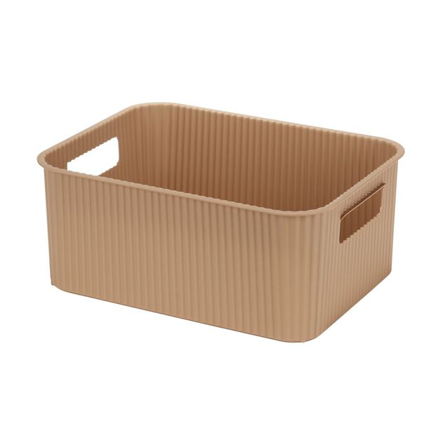 Pani&egrave;re de rangement 10L rectangulaire plastique marron 35x26,5xH12,5cm