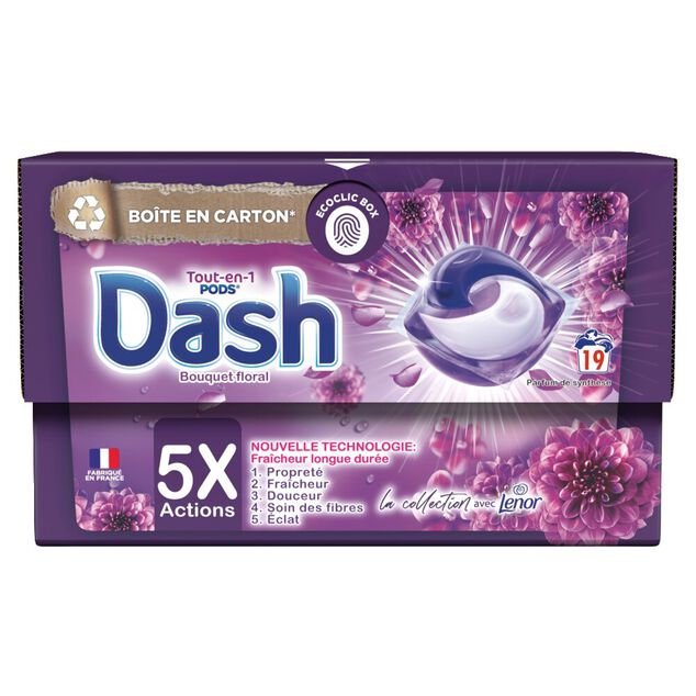 Lessive 19 capsules tout en 1 Dash bouquet floral