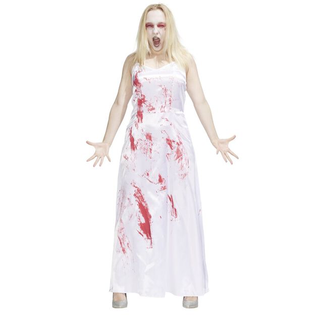 D&eacute;guisement Halloween adulte robe de mari&eacute;e ensanglant&eacute;e blanc et rouge
