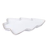 Plat en céramique motif sapin blanc avec bord doré 15,6x21,5cm