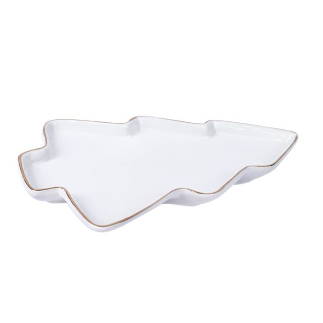 Plat en céramique motif sapin blanc avec bord doré 15,6x21,5cm