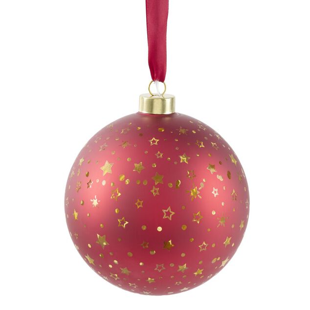Boule de No&euml;l lumineuse &agrave; suspendre 15 LED verre rouge dor&eacute; &Oslash;14cm