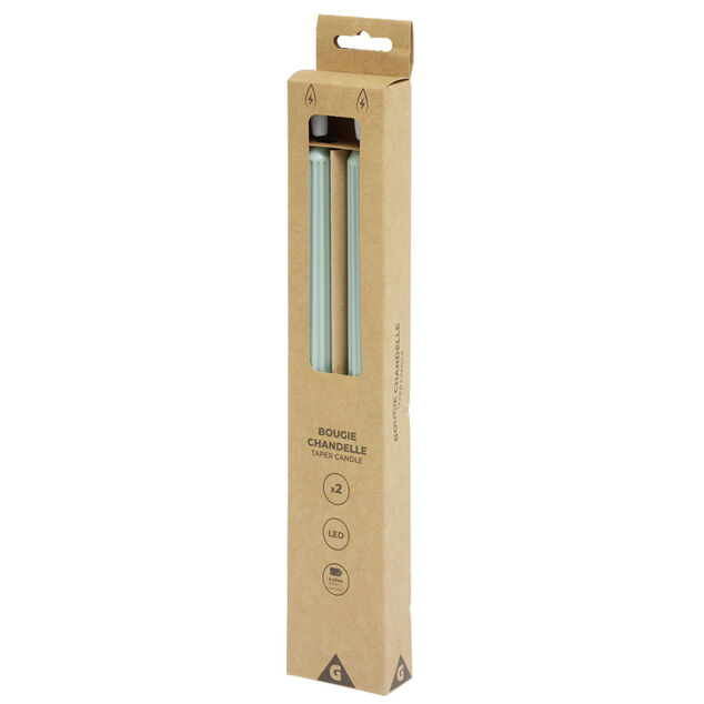 Lot de 2 bougies chandelles LED vertes &Oslash;2,2xH22,5cm