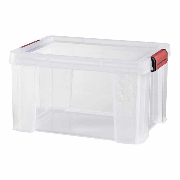 Box de rangement transparente couvercle clips rouge 17 L