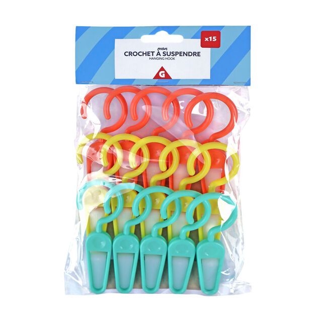 Crochet &agrave; suspendre x15 m&eacute;tal et plastique multicolore