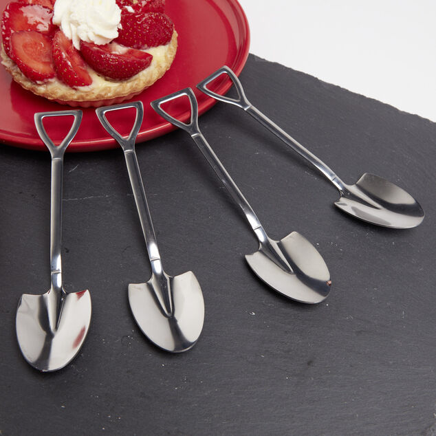 Lot de 4 cuill&egrave;res forme pelle en m&eacute;tal argent&eacute;