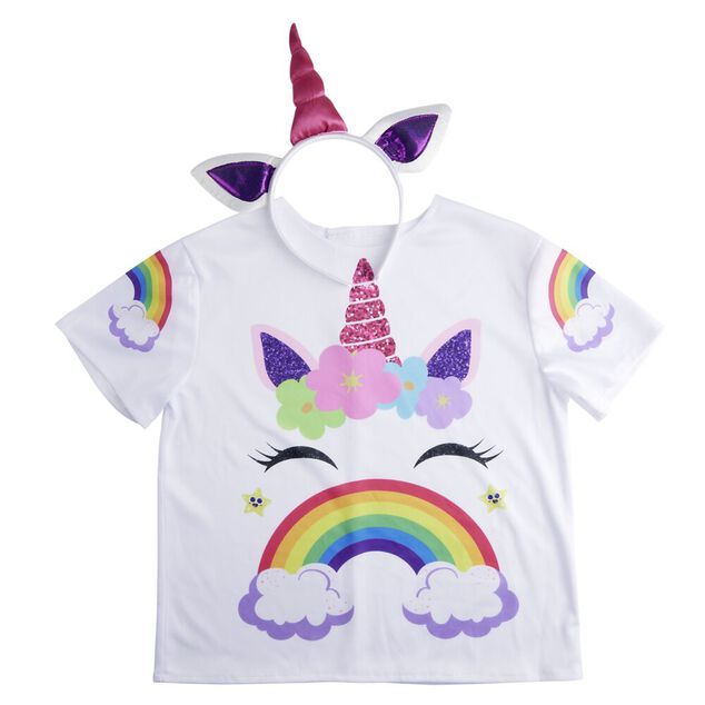 D&eacute;guisement enfant licorne avec t-shirt et serre-t&ecirc;te blanc (4/6ans ou 7/10)