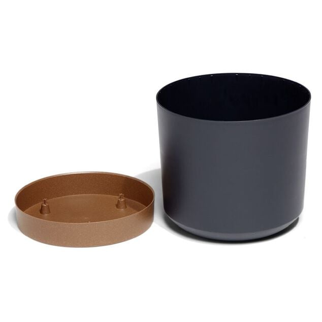 Pot de jardin Tubo plastique gris avec soucoupe marron &Oslash;39cm