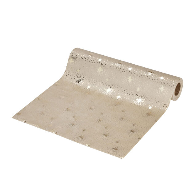 Chemin de table beige motifs &eacute;toiles dor&eacute;es 3m