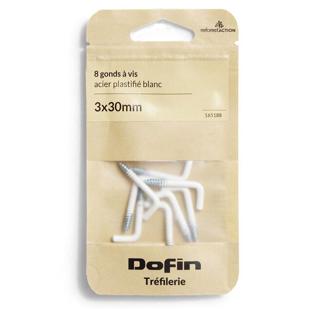 8 gonds &agrave; vis acier plastifi&eacute; blanc - 3x30mm