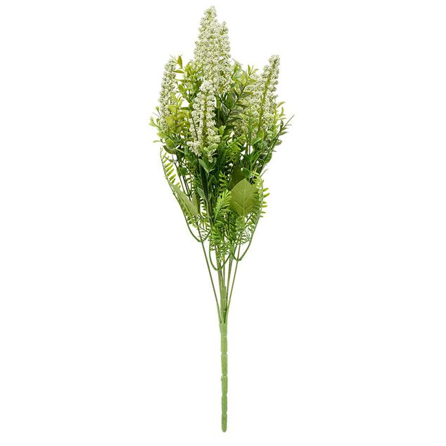 Piquet bruy&egrave;re fleur artificielle &Oslash;15xH56cm blanc