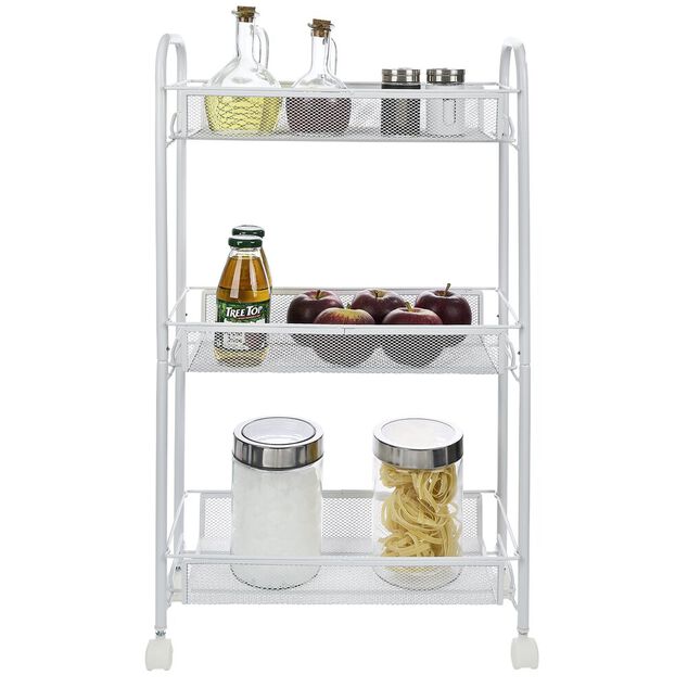 Desserte cuisine 3 niveaux m&eacute;tal blanc