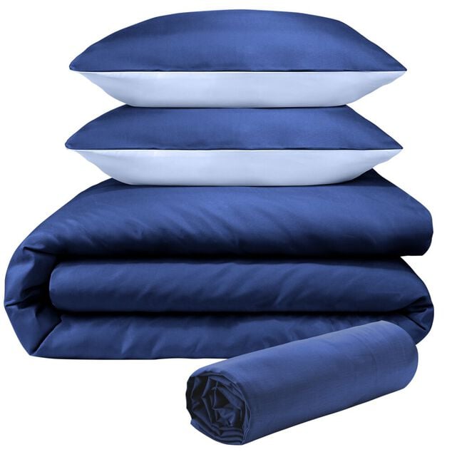 Parure de lit 220x240cm 2 personnes unie avec drap housse 4 pièces (3 modèles)