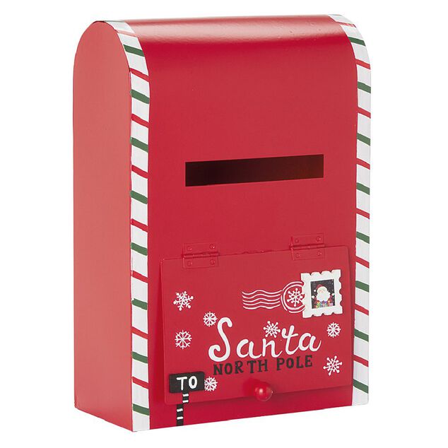 Bo&icirc;te aux lettres de No&euml;l en m&eacute;tal rouge