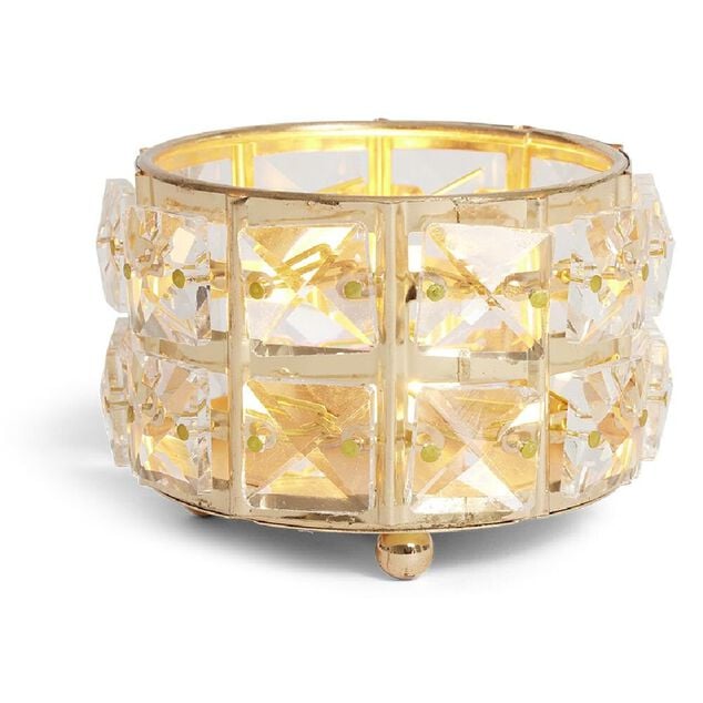 Bougeoir &agrave; strass &Oslash;8,5cm verre et m&eacute;tal argent&eacute;