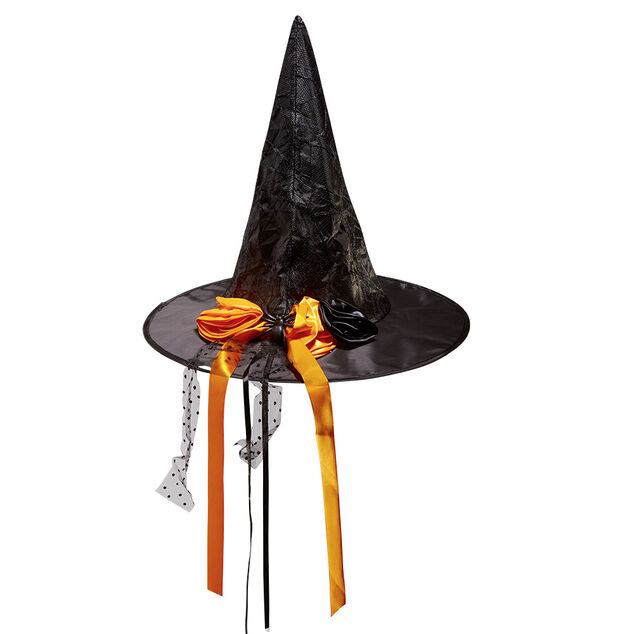 Chapeau de sorci&egrave;re Halloween avec noeud &Oslash;38xH34cm