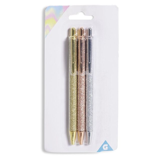 Stylo à bille bleu rétractable design pailleté x3