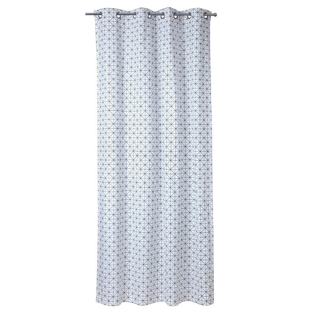 Rideau &agrave; oeillets blanc motif g&eacute;om&eacute;trique noir