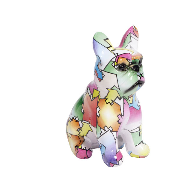 Bouledogue résine motif multicolore à poser H15cm - 2 modèles