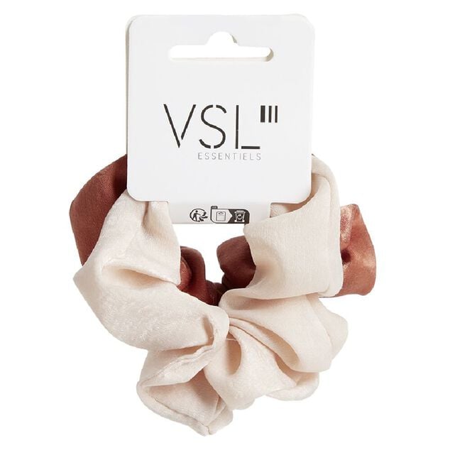 Lot de 2 chouchous scrunchies uni beige et uni marron