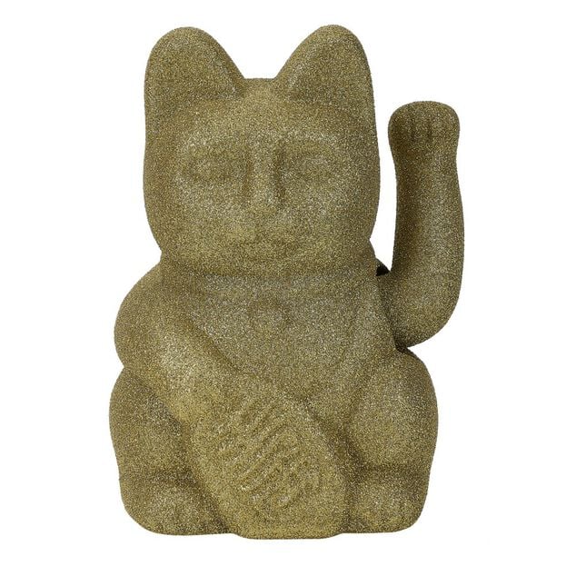 Chat porte-bonheur velours vert 11xH15x9cm