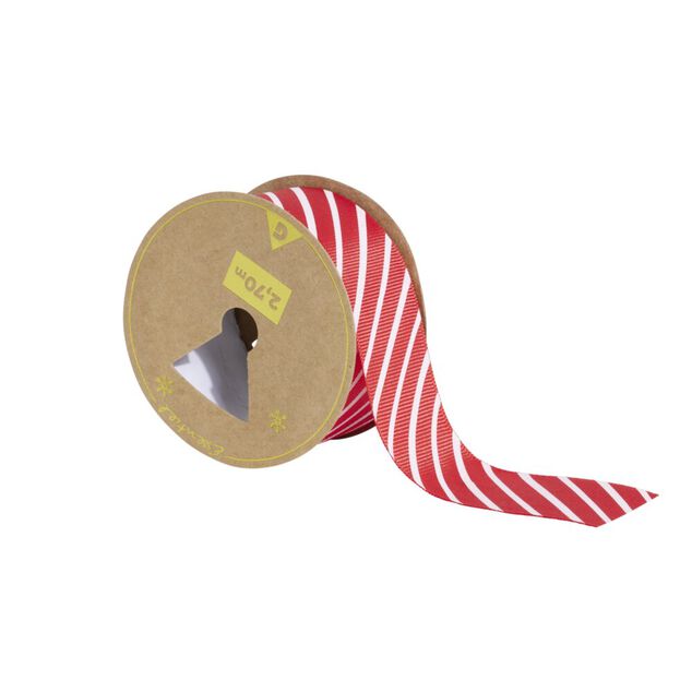 Rouleau ruban imprimé diagonal rouge et blanc 2,7m