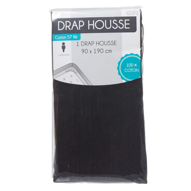Drap housse 1 personne noir