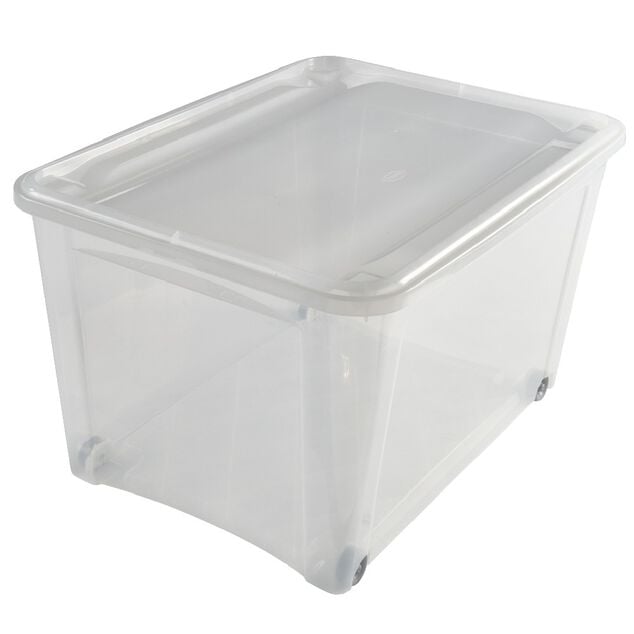 Box de rangement &agrave; roulettes transparent 140L