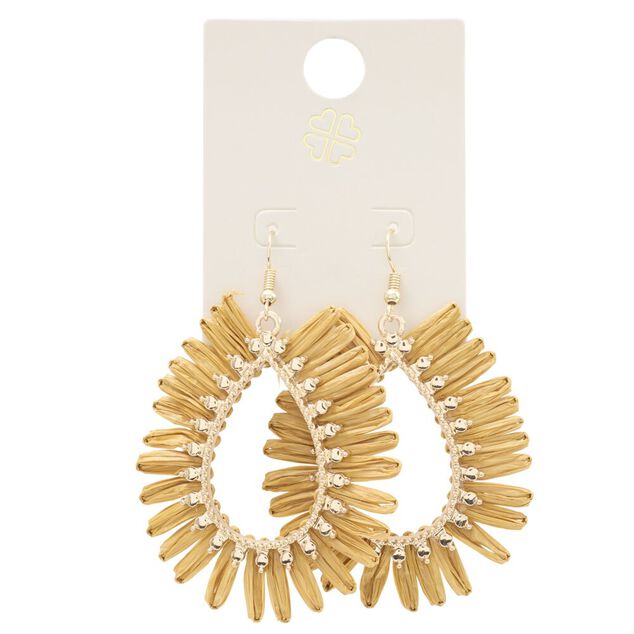 Boucles d'oreilles gouttes boutons raphia rose