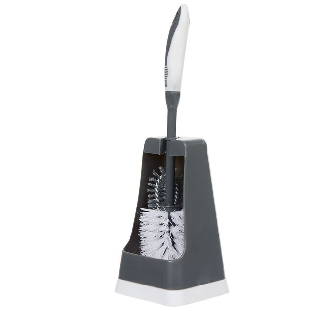 Brosse WC avec support et brossette int&eacute;gr&eacute;e noir et blanc