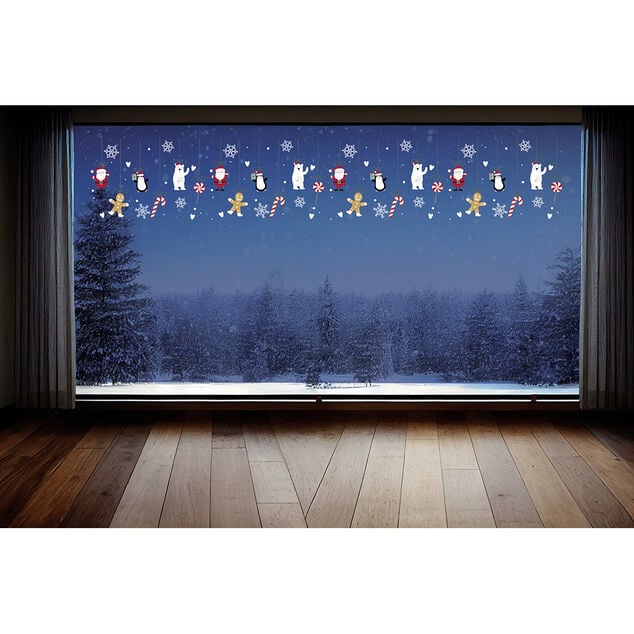 D&eacute;coration fen&ecirc;tre No&euml;l &eacute;lectrostatique frise de personnages 120x20cm