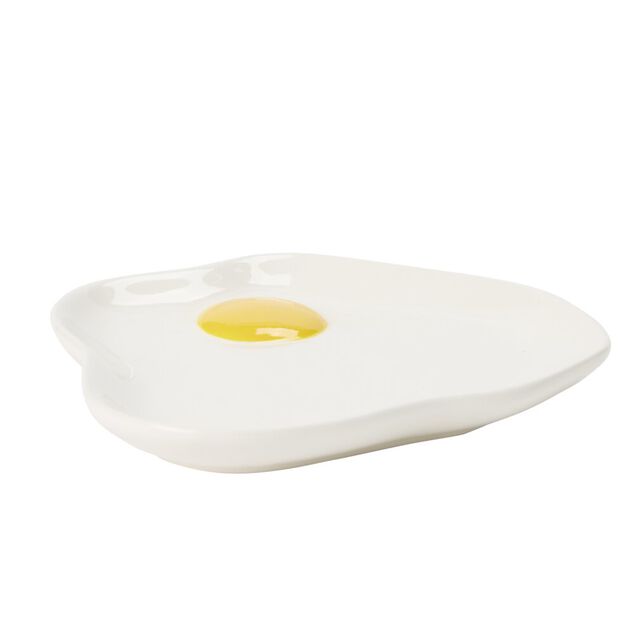Assiette plate forme oeuf au plat dolomite blanche et jaune 16x17cm