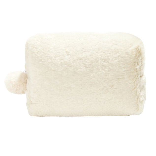 Pochette &agrave; cosm&eacute;tiques fausse fourrure rose ou beige 19x9xH12cm